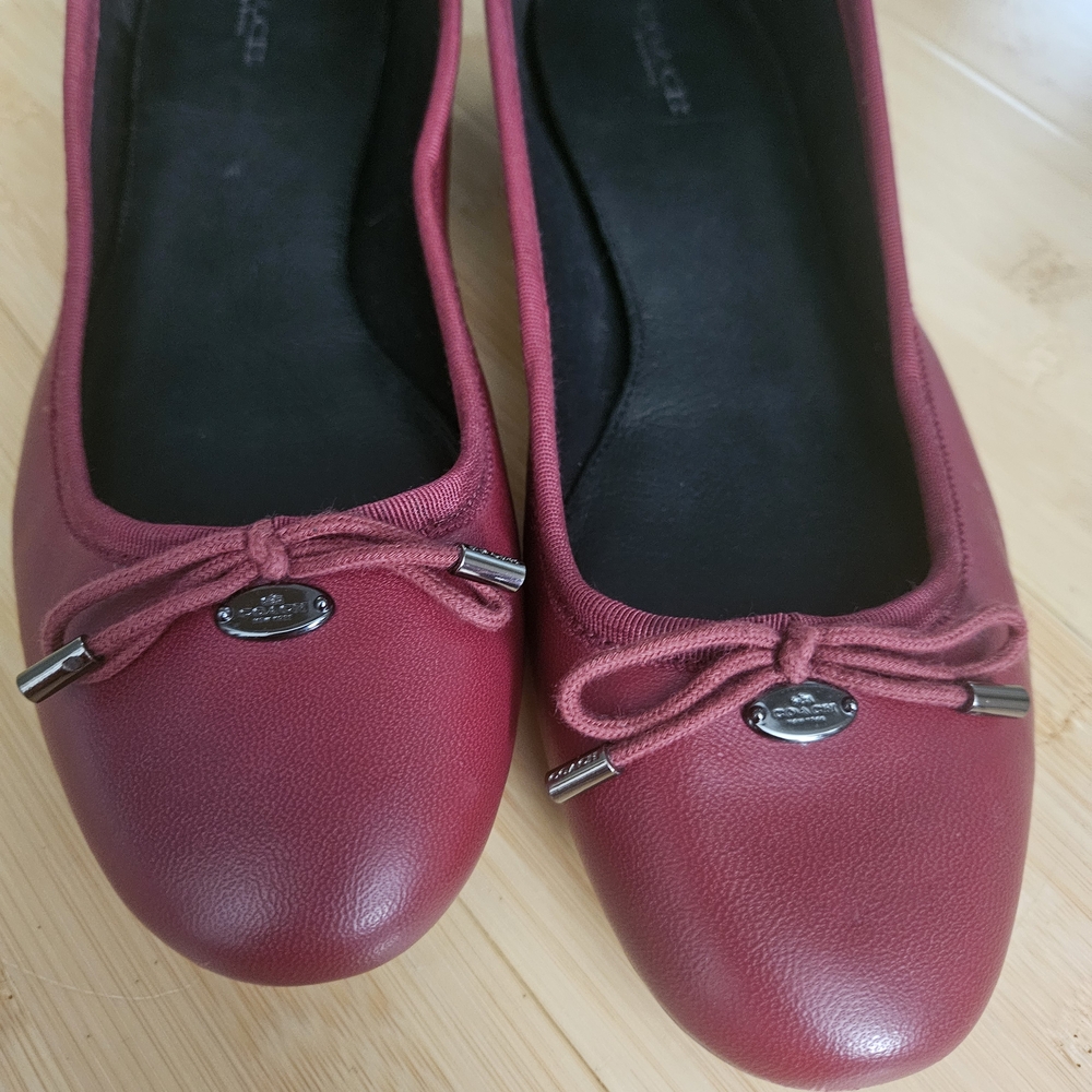 Coach Maroon Leather Flats with Silver Accents